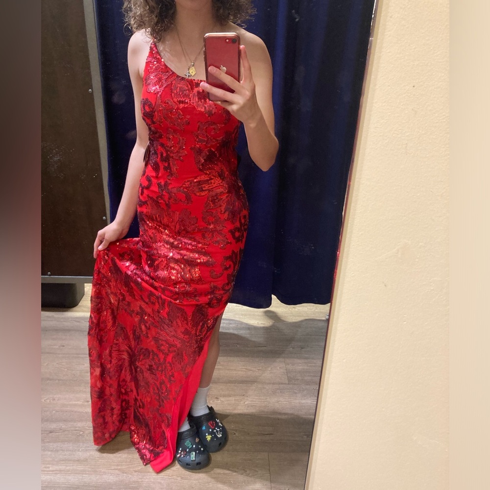 Red Prom Dress with Slit and Train